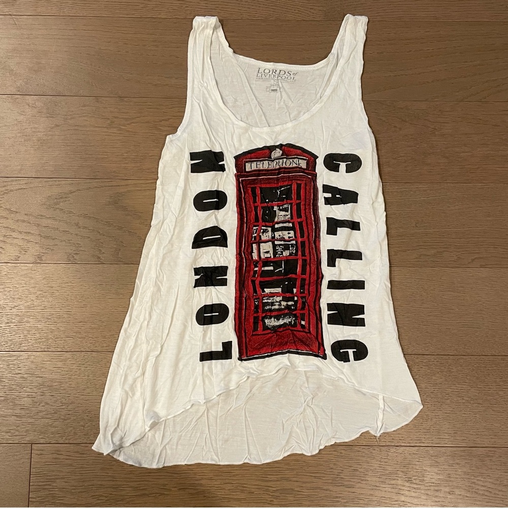 Lords of Liverpool “London Calling” hi-lo asymmetrical tank top
